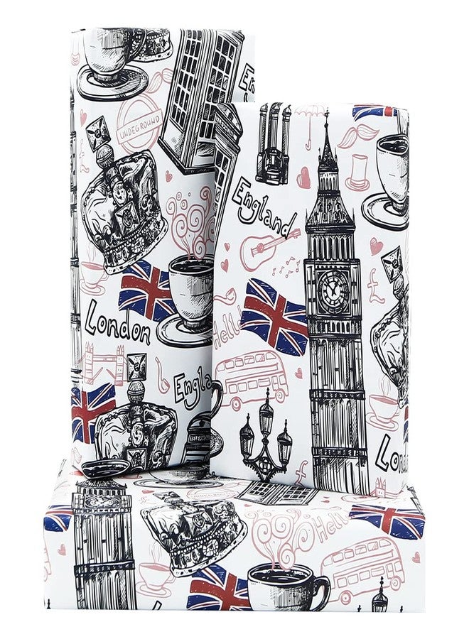 Geluode Big Ben London Wrapping Paper, British Characteristic Architecture Design Gift Wrap Paper for Birthday or National Day, 4 Sheets Folded Flat 20x28 inch Per Sheet - Image 1